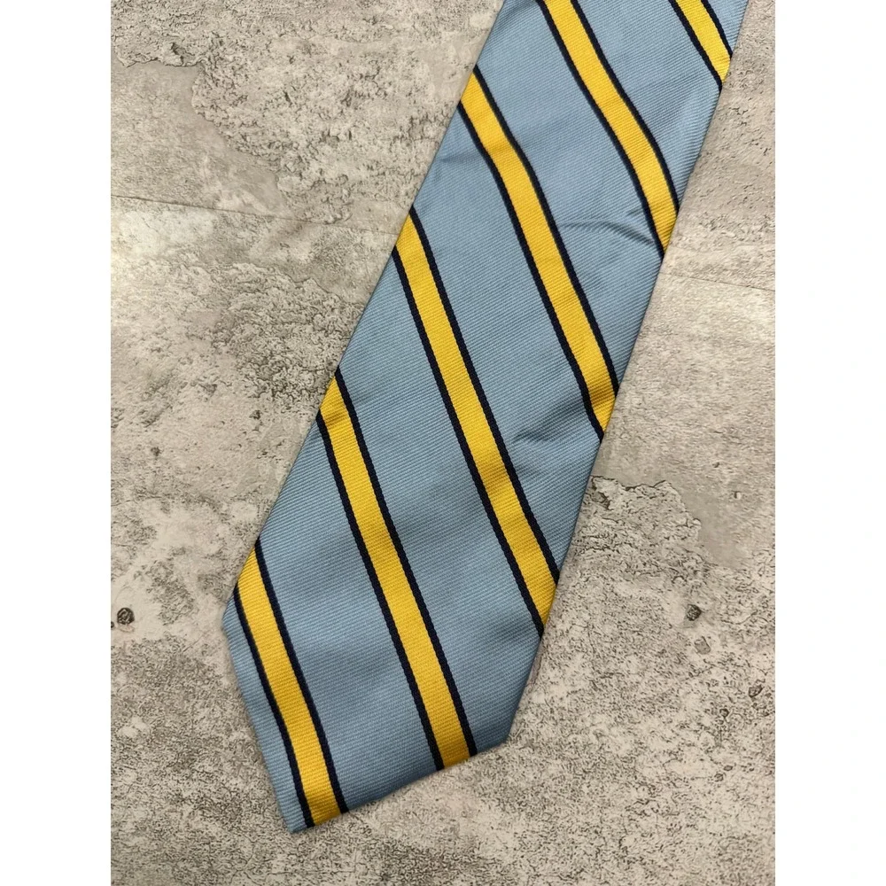 Brooks Brothers Silk Tie Mens OS Light Blue Yellow Striped Makers USA
